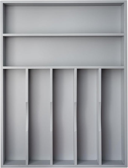 Silverware Organizer 13 Inch Gray Bamboo Kitchen Drawer Organizer 7 Slots Utensil Organizer Silverware Holder Cutlery Organizer Flatware Tray (Large)