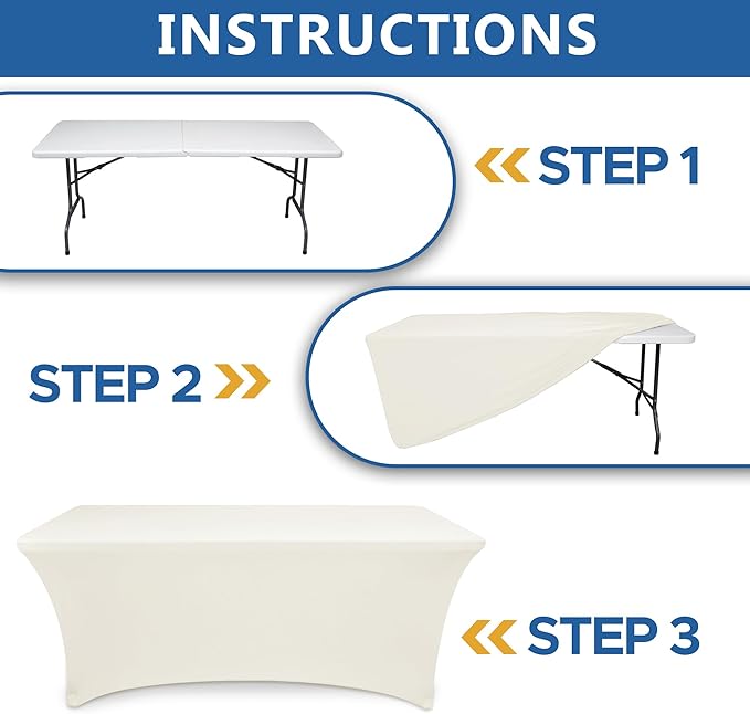 Spandex Table Cover Fitted 4ft Rectangular Tables-8 Pack Cream Stretch Table Clothes-Stretchable Folding Tableclothes for Party, Vendor Booth Display, Banquet Buffet Event, Craft Trade Show