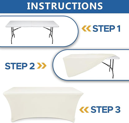 Spandex Table Cover Fitted 4ft Rectangular Tables-8 Pack Cream Stretch Table Clothes-Stretchable Folding Tableclothes for Party, Vendor Booth Display, Banquet Buffet Event, Craft Trade Show