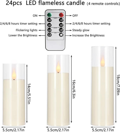 24-Pack A-Series Acrylic LED Flameless Candles with Remote Control,Outdoor Indoor - Perfect for Home Decor,Christmas, Parties, and Special Occasions