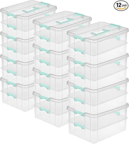 STERILITE Convenient Home 2-Tier Layer Stack Carry Storage Box, Clear 12-Pack 12 X 1