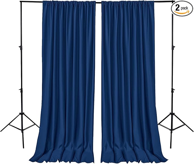 Hiasan Navy Blue Backdrop Curtains for Parties, Polyester Photography Backdrop Drapes for Family Gatherings, Wedding Decorations, 5ftx10ft, Set of 2 Panels