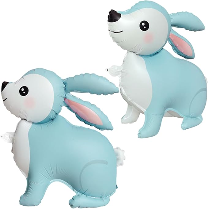 Adorable Woodland Bunny 23" Foil Party Balloons,Light Blue Cartoon Rabbit Balloons Decorations,Animals Theme Birthday Party, Baby Shower, Gender Reveal,Easter,Set of 2