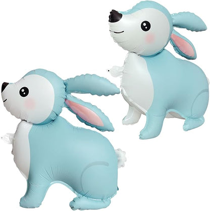 Adorable Woodland Bunny 23" Foil Party Balloons,Light Blue Cartoon Rabbit Balloons Decorations,Animals Theme Birthday Party, Baby Shower, Gender Reveal,Easter,Set of 2