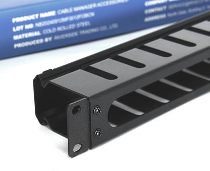 RIVECO 1U 12 Slot Rack Manager, Server Rack Cable Management, Cord Wire Organizer with Cover for Network Rack Cabinet Horizontal Mount, 19-inches Cable Raceway