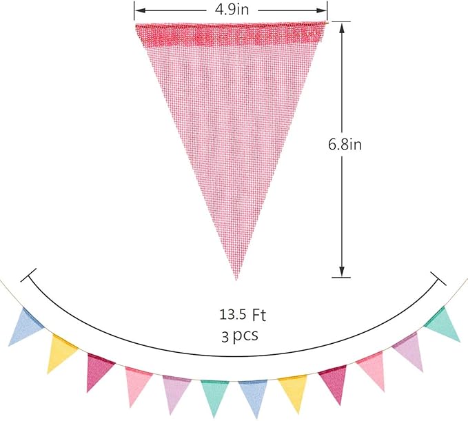 72 Flags Imitated Burlap Pennant Banner Multicolor Fabric Triangle Flag Bunting for Summer Party and Festival Classroom Hanging Decoration