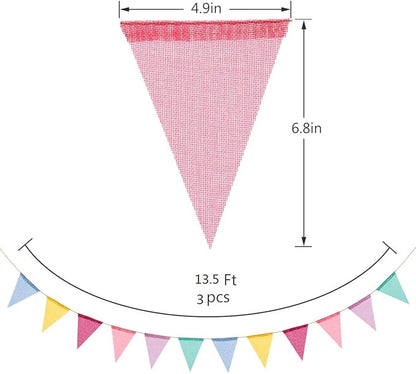 72 Flags Imitated Burlap Pennant Banner Multicolor Fabric Triangle Flag Bunting for Summer Party and Festival Classroom Hanging Decoration