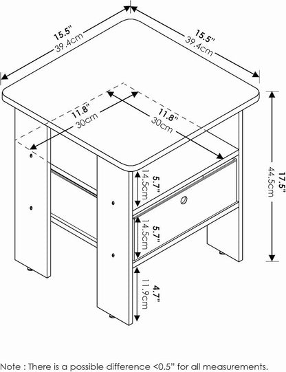 Furinno ANDREY Side Table, End Table, Night Stand with Open Shelves and Storage Bin, Bedside Table, for Living Room, Bedroom, Dark Espresso