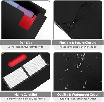 SKYDUE Accordion File Organizer, Expanding File Folder with 13 Pockets, Portable Document Paper Bill Receipt Organizer, School Office Supplies, Letter A4 Size Black