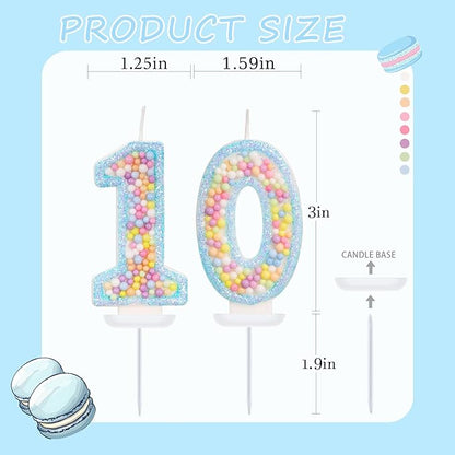 Blue Birthday Candles - Number 10 Candle, Colorful Macaron Candles, 10 Birthday Decorations for Girls Boys, Cake Decorations, Theme Party Supplies (Blue)