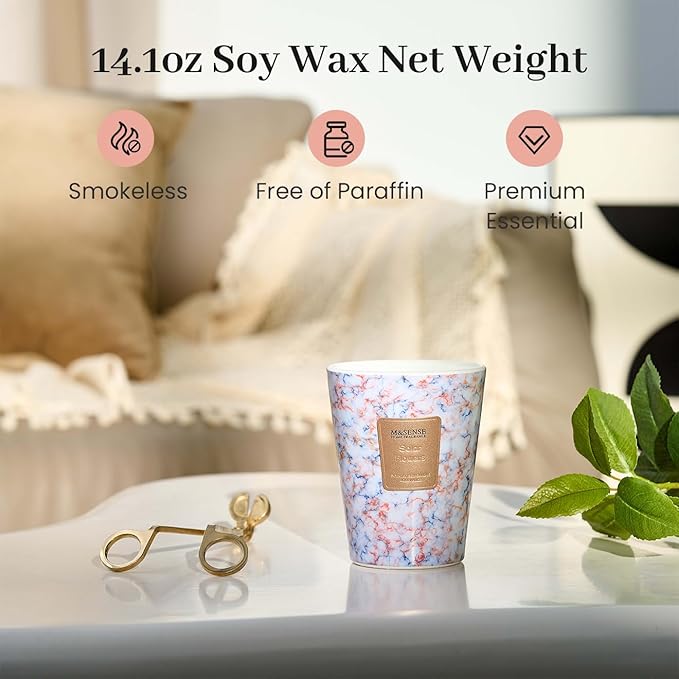 M&SENSE Solar Flowers Scented Candles for Home, 3 Wick Highly Scented Jar Candle, 14.1 Oz 80H Long Lasting Burning Christmas Candle for Women, Aromatherapy Candles for Holiday Christmas Gift