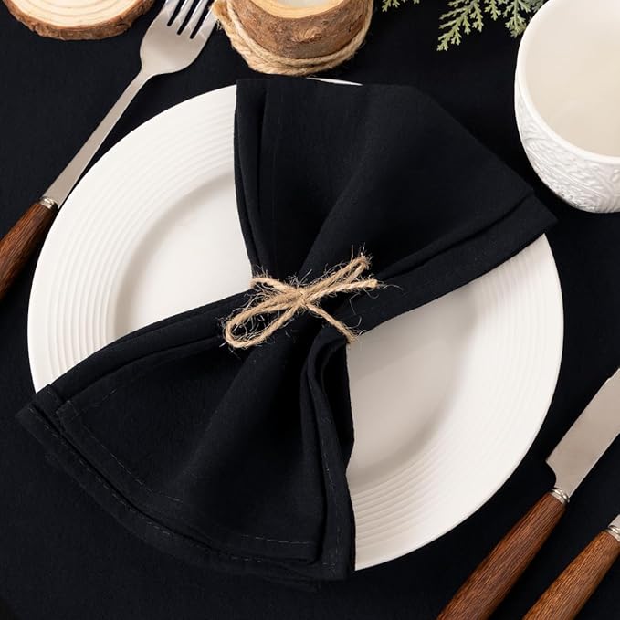 Socomi Cloth Napkins Black Fall Thanksgiving Washable Reusable Bulk Linen Cotton Napkins Set of 10 17"x17" for Wedding Party Bridal Baby Shower Birthday Dining Table Decorations