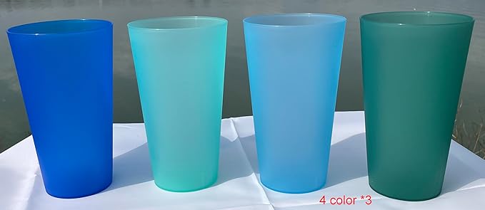 AOYITE 32 oz Reusable Drinking Cups, Unbreakable Large Plastic Tumblers set of 12, BPA Free Dishwasher Safe Cups for Kids Adult Kitchen Camping Party Outdoor