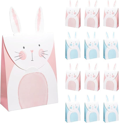Cheerland Bunny Party Favor Bags for Bunny Birthday Decoration Easter Baby Shower Party Favors Blue and Pink Goodie Bag Rabbit Birthday and Garden Spring Tea Rabbit Party Supply - Pack of 12