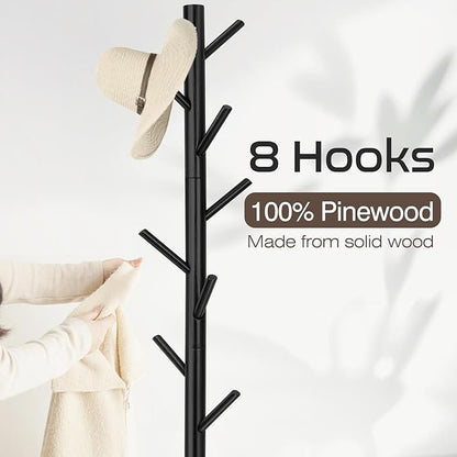 2 PCS Coat Rack, Freestanding Coat Rack with 8 Hooks and 3 Adjustable Size Tree Coat Racks for Bedroom, Hallway, Entrance, Office, for Hats, Coats, Scarves, Handbags