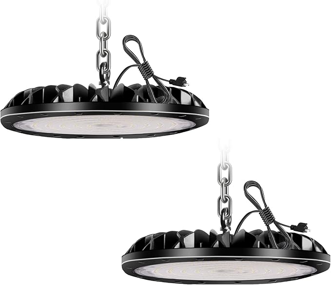 2 Pack LED High Bay Light 300W 30000LM, UFO LED Shop Light with 4ft Plug Cable, 6500K Commercial Bay Lighting, IP65 Waterproof for Warehouse Workshop