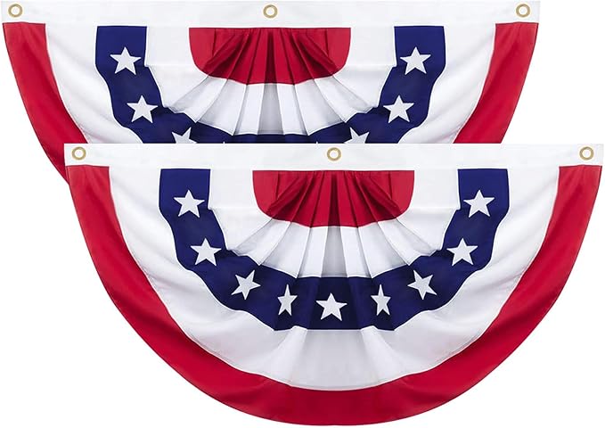 3x6 Ft American Pleated Fan Flag Decoration, Patriotic Half Fan Bunting flag Banner for 4th of July, Memorial Day & Independence Day, Indoor Outdoor Window Garden Fence balcony Porch Yard Decor(2PCS)