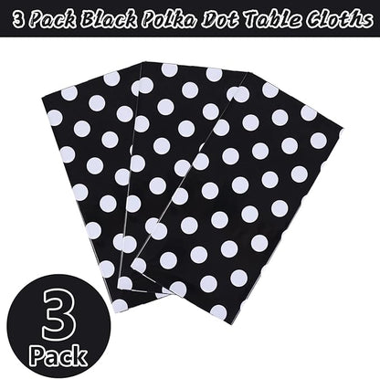 Kesfey 3 Packs Black Polka Dot Plastic Table Cloth 54x108 Inch Black and White Dots Mini Mouse Tablecloths Disposable Black Waterproof Picnic Table Covers for Rectangle Tables Birthday Party Supplies