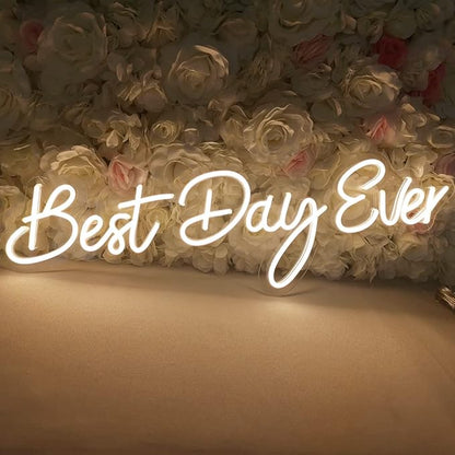 SYLHOME Large LED Neon Light Signs 12V Best Day Ever 26"X7.9" Wedding Ceremony Party Birthday Art Wall Backdrop Sign Decor, for Bedroom Home Bar Pub Neon Night Light Warm White