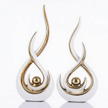 2PCS Abstract Art Ceramic Sculptures, Modern Decor Figurines for Living Room Decorative Objects, Sculptures Home Decor Set for Table, TV Stand, Entryway, Bookshelf Display (White Gold)