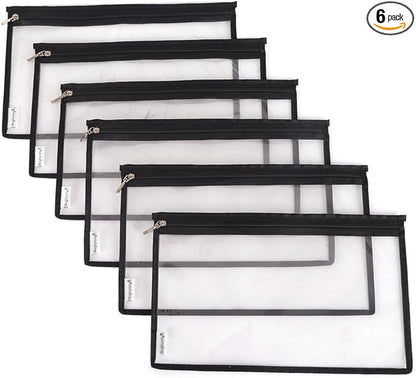 Multi-purpose Water Resisitant Clear PVC Security Bank Deposit Utility Zipper Coin Bag Check Wallet 6-pack