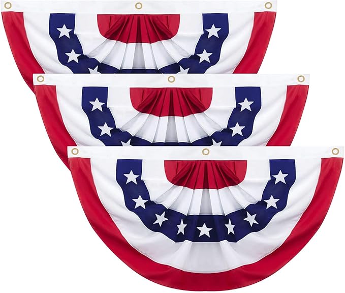 3x6 Ft American Pleated Fan Flag Decoration, Patriotic Half Fan Bunting flag Banner for 4th of July, Memorial Day & Independence Day, Indoor Outdoor Window Garden Fence balcony Porch Yard Decor(3PCS)
