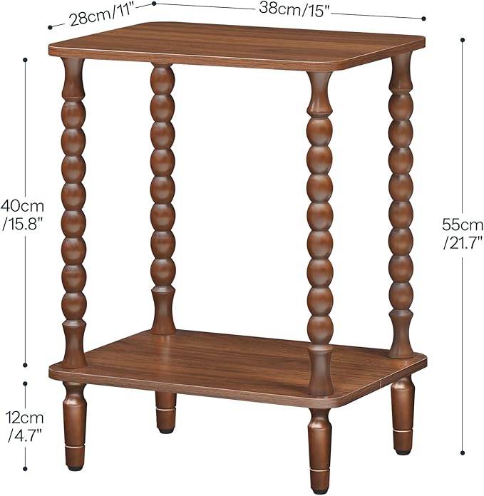 HOOBRO End Tables Set of 2, 2-Tier Small Side Table with Spindle Legs, Nightstand with Storage Shelves, Sofa Side Table, for Small Space, Living Room, Bedroom, Walnut WL189BZP201
