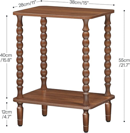 HOOBRO End Tables Set of 2, 2-Tier Small Side Table with Spindle Legs, Nightstand with Storage Shelves, Sofa Side Table, for Small Space, Living Room, Bedroom, Walnut WL189BZP201