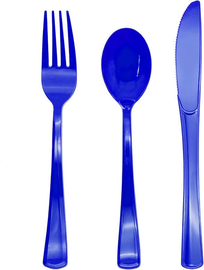 150 Pack Dark Blue Plastic Silverware, Blue Plastic Utensils Heavy Duty, 50 Forks, 50 Knives, 50 Spoons for Birthday, Graduation, Memorial Day, Flag Day, 4th of July
