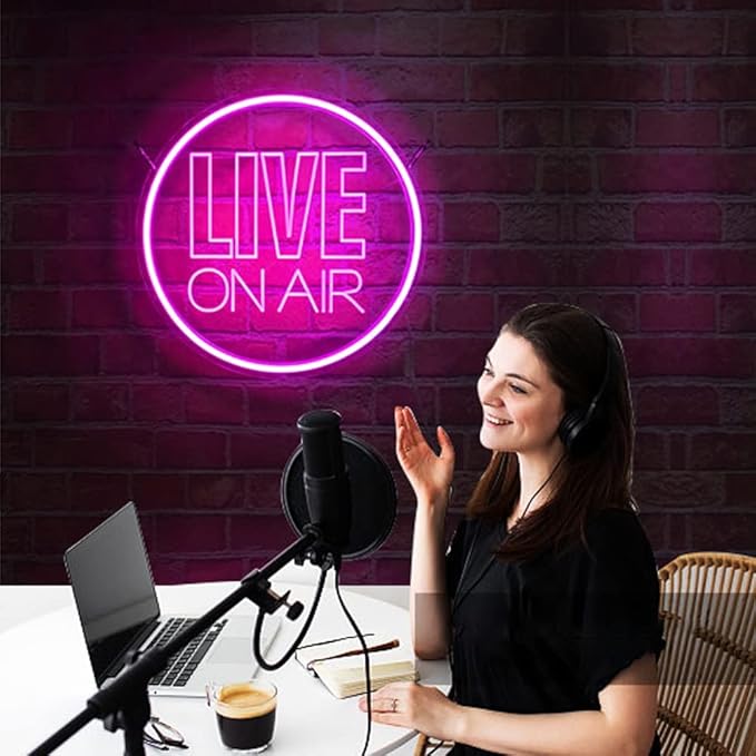 Personalized Live On Air Neon Sign, Custom Color Neon Live On Air 3D Art Led Sign, Dimmable Wall Décor Round Live On Air Streaming LED Night Light for Streamer, Game Room, Studio Decoration(Custom)