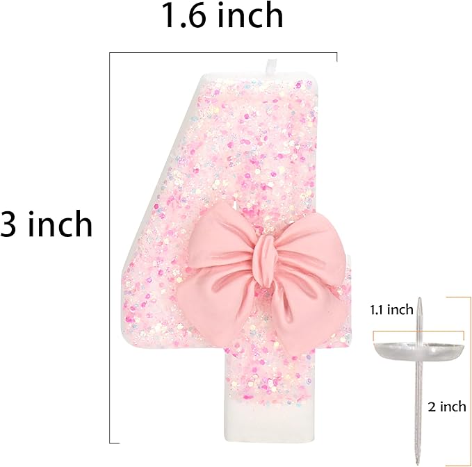 24th Birthday Candles for Cake, Pink Bow Number Cake Candles, 2.76 inch Number Happy Birthday Candle, Cake Topper Decoration for Birthday Party (Number 24)