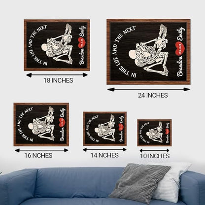 Personalized Couple Skeleton Wooden Sign, Couple Skeleton Sign, Gothic Engagement or Wedding Gift, Ghost Couple Sign, Halloween Skeletons Frame Sign, Wood Sign Valentine Gifts for Him Her a13