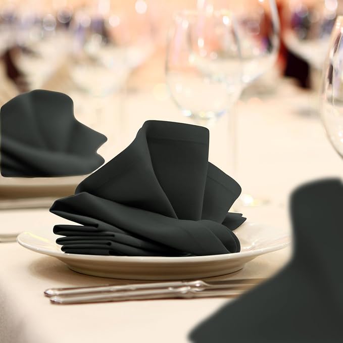 Grey Cloth Napkins Bulk (Pack of 24) - 100% Polyester Dinner Linen Napkins Cloth Washable & Reusable - Durable with Hemmed Edges - Ideal for Parties and Weddings (17x17 Inches)