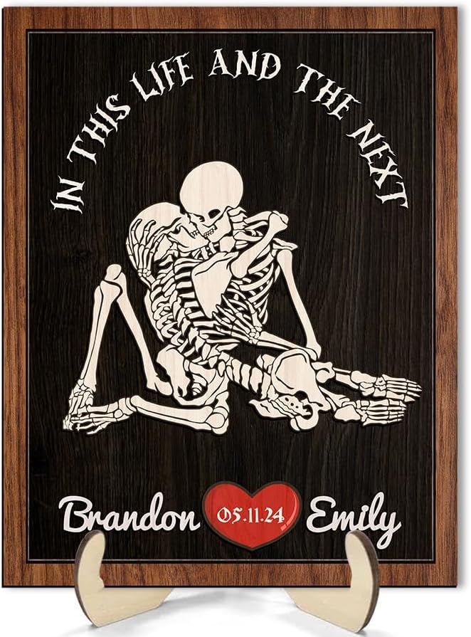 Personalized Couple Skeleton Wooden Sign, Couple Skeleton Sign, Gothic Engagement or Wedding Gift, Ghost Couple Sign, Halloween Skeletons Frame Sign, Wood Sign Valentine Gifts for Him Her a13