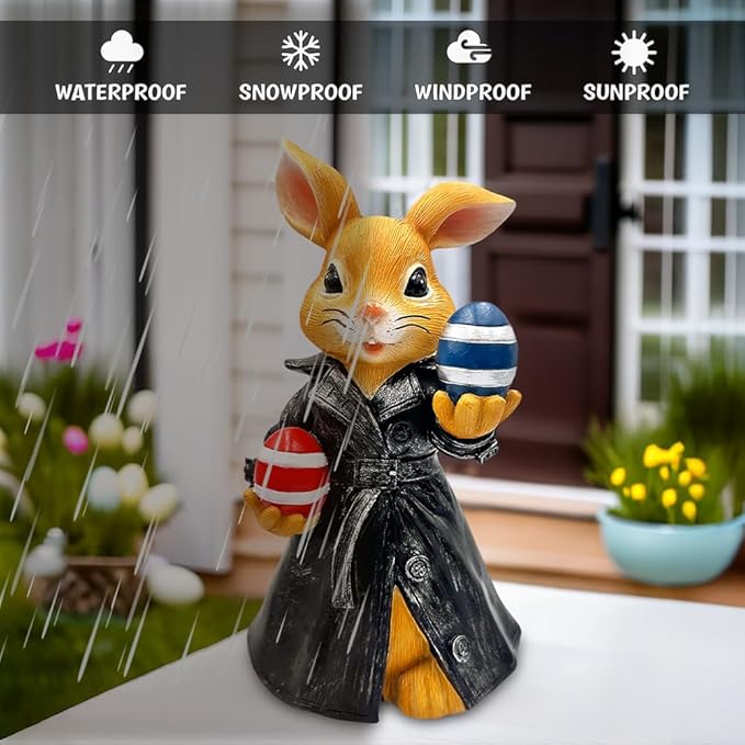 OrnamentallyYou Covert Carrot Collector Funny Bunny Agent Figurine, 7" Dueling Easter Rabbit Garden Statue