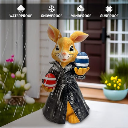 OrnamentallyYou Covert Carrot Collector Funny Bunny Agent Figurine, 7" Dueling Easter Rabbit Garden Statue
