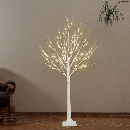 1-Pack 4FT Lighted Birch Tree (Higher & Floor Standing), Birch Christmas Tree for Indoor & Outdoor, Warm White 96 LED Birch Tree Lights for Outdoor Christmas Decorations Indoor Home Thanksgiving