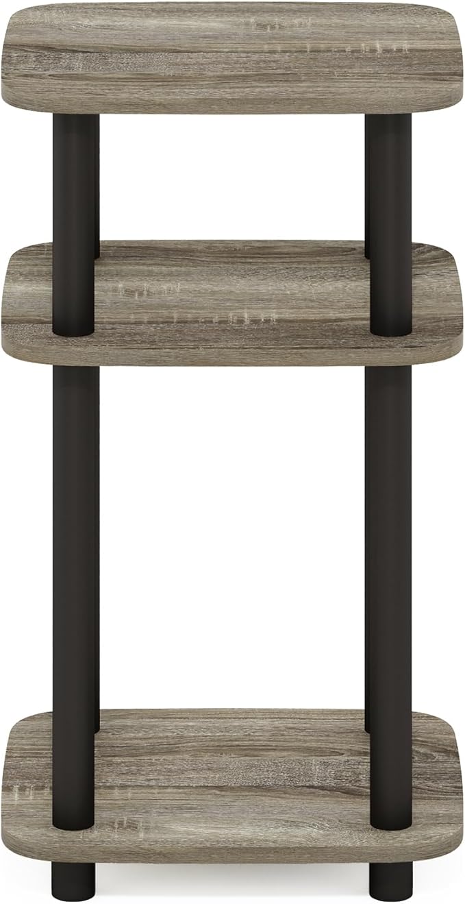 Furinno JUST Side Table, 3-Tier Turn-N-Tube End Table with Open Shelf, Round Curve Corner Night Stand, Bedside Table, Easy Assembly, for Living Room, Bedroom, French Oak