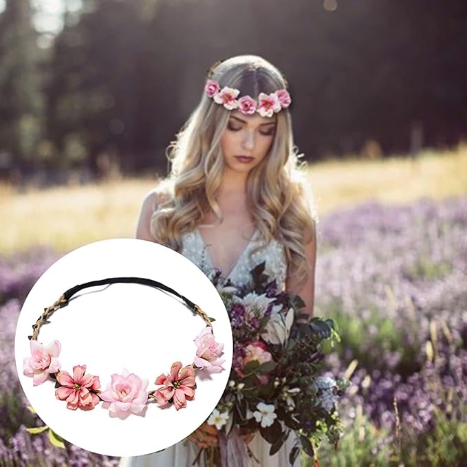 Women Headpieces Collection Accessories 6 PCS Boho Hair Wreaths, Flower Crowns, Tiaras for, Brides, Bridesmaids, Flower Girls, Weddings