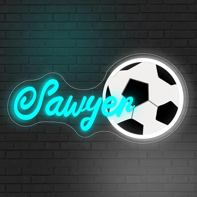 Custom Name Neon Sign, Personalized Soccer Neon Light for Wall Decor, Customizable Sports Led Light Up Signs for Soccer Player Present Kids Boys Bedroom Birthday Party Man Cave Bar Fans Club