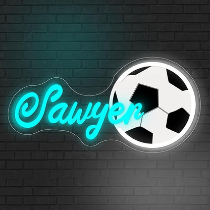 Custom Name Neon Sign, Personalized Soccer Neon Light for Wall Decor, Customizable Sports Led Light Up Signs for Soccer Player Present Kids Boys Bedroom Birthday Party Man Cave Bar Fans Club