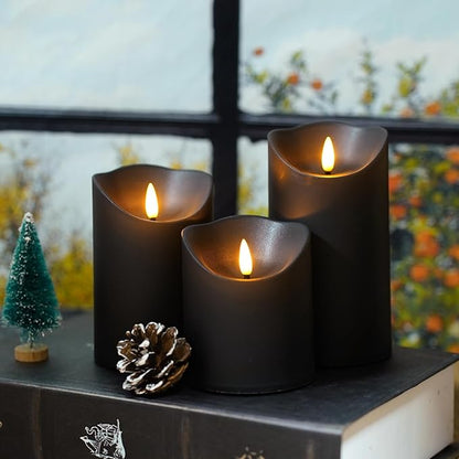 Flameless Candles with Remote, Battery Operated Flickering Flameless Candles, LED Candles with Timer 2/4/6/8H, with Realistic LED Candles Set of 9 (D3 x H 3" 4" 5" 6" 7") (Black)