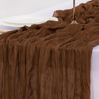 Socomi Brown Coffee Cheesecloth Table Runner Fall Thanksgiving Boho Rustic Gauze 120 inch 10FT Cheese Cloth Runner for Wedding Party Baby Shower Birthday Home Decor Holiday Decorations