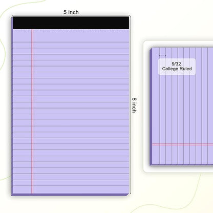 6pcs Small Legal Pad 5x8 College Ruled Purple Legal Pads Notepads 6 Pack Study Back Writing Pads 5 x 8 Perforated Narrow Ruled Pads of Paper Purple