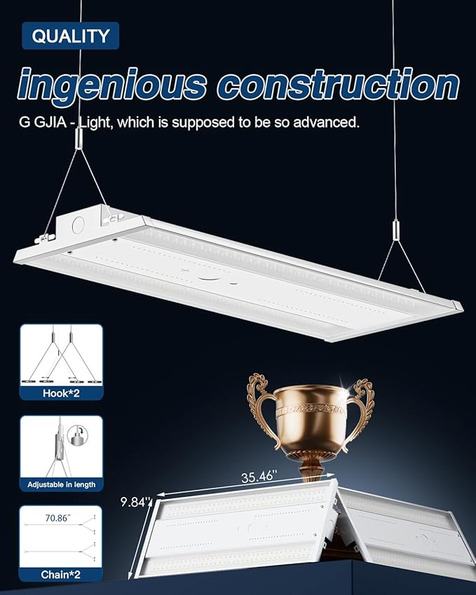 LED Linear High Bay Light 4-Pack, 300W 45000LM 0-10V Dimmable 5000K Daylight, Adjustable High Bay LED Shop Lights Lighting Fixtures for Garage Warehouse Workshop, UL