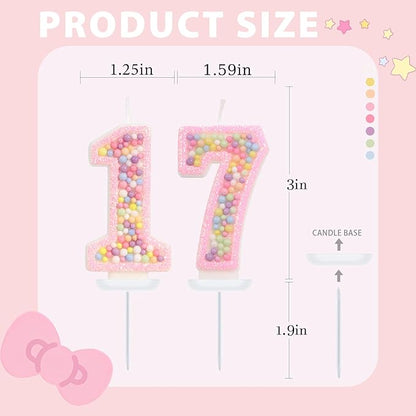 Birthday Candles - Number 17 Candle, Colorful Macaron Candles, 17 Birthday Decorations for Girls, Cake Decorations, Sweet Theme Party Supplies (Pink)