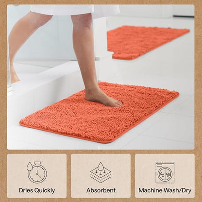 GORILLA GRIP Bath Rug Mat 36x24, Thick Soft Absorbent Chenille, Quick Dry Microfiber Mats, Rubber Backing Washable Shower Floor Rugs, Bathmat Runner, US Designed Bathroom Home Decor Accessories Coral