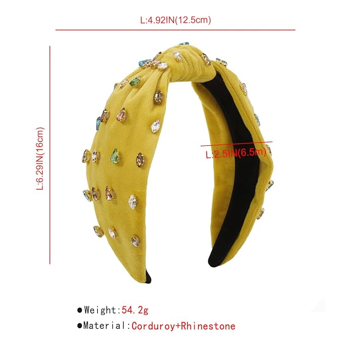 JILIYUPA Carnival Headband Rhinestone Cross Knotted Turban Hair Hoop Carnival Crystal Twist Velvet Wide Hairband Party Hair Accessory (Sky blue, Yellow)