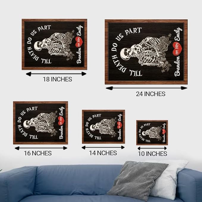 Personalized Couple Skeleton Wooden Sign, Ghost Couple Gift, Halloween Skeletons Wedding Frame Sign, Till Death Sign, Gothic Decor, Wood Sign Birthday Gifts for Boyfriend Girlfriend Bridal Party a6