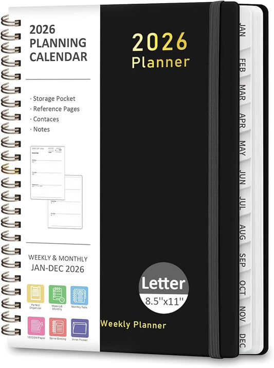 2026 Planner, Weekly and Monthly Calendar Academic Planner, Jan 2026 - Dec 2026, 8.5‘’ x 11'', Planning Agenda Book for Desk Accessories and School Supplies - Letter Size